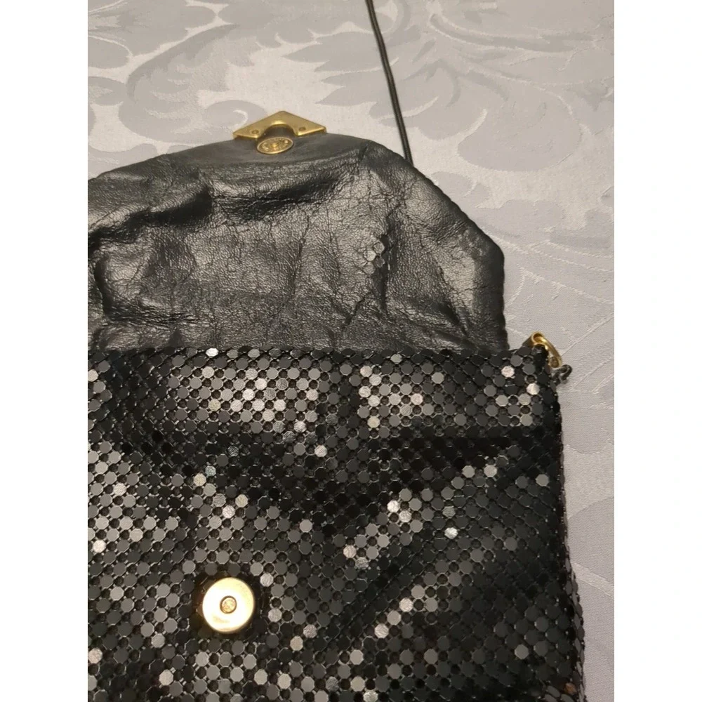 Sparkly Vintage 80s Purse Black Sequin Aluminum Mesh‎ Shoulder Strap Bag Glam